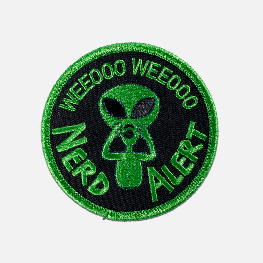 Nerd Alert Embroidered Patch featuring green alien