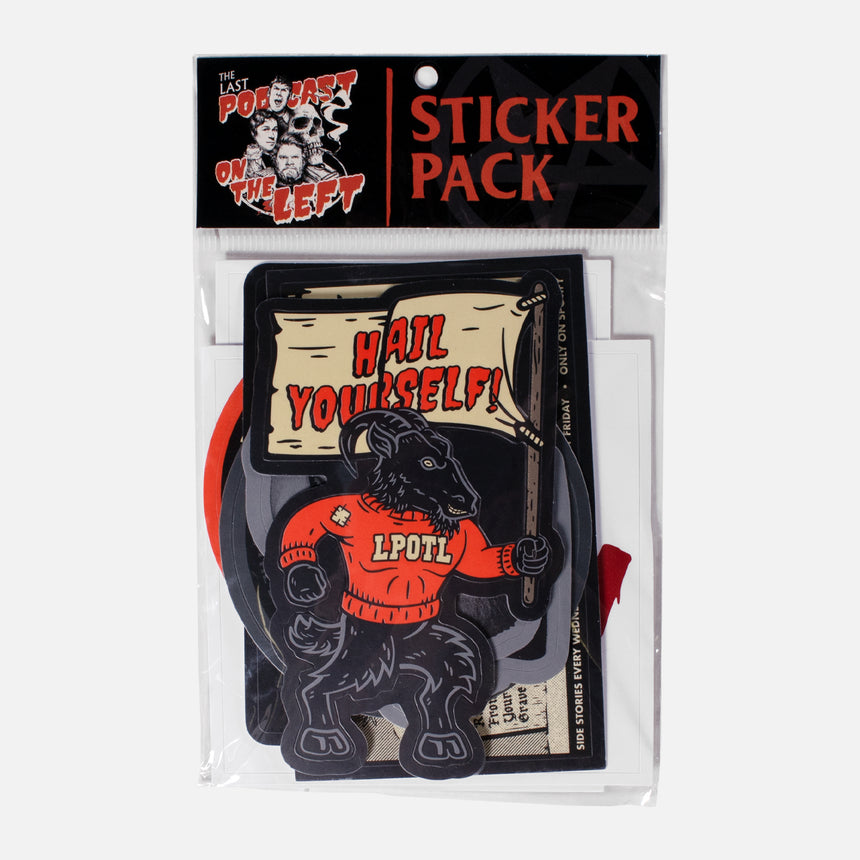 LPOTL Sticker Pack in bag showing goat sticker with hail yourself flag
