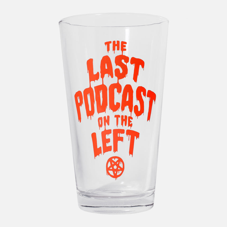 Hemoglobin Pint Glass with red the last podcast on the left text