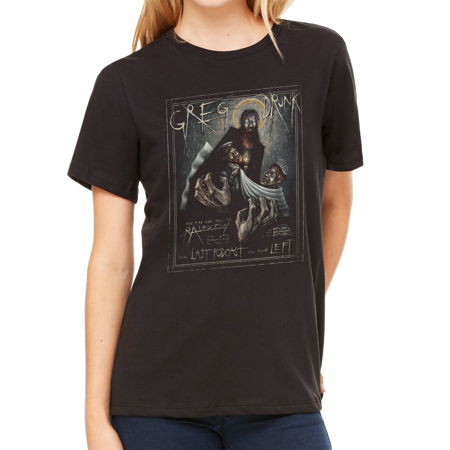 Greg Drunk Women's Jersey Relaxed TriBlend Tee featuring graphic on black tee