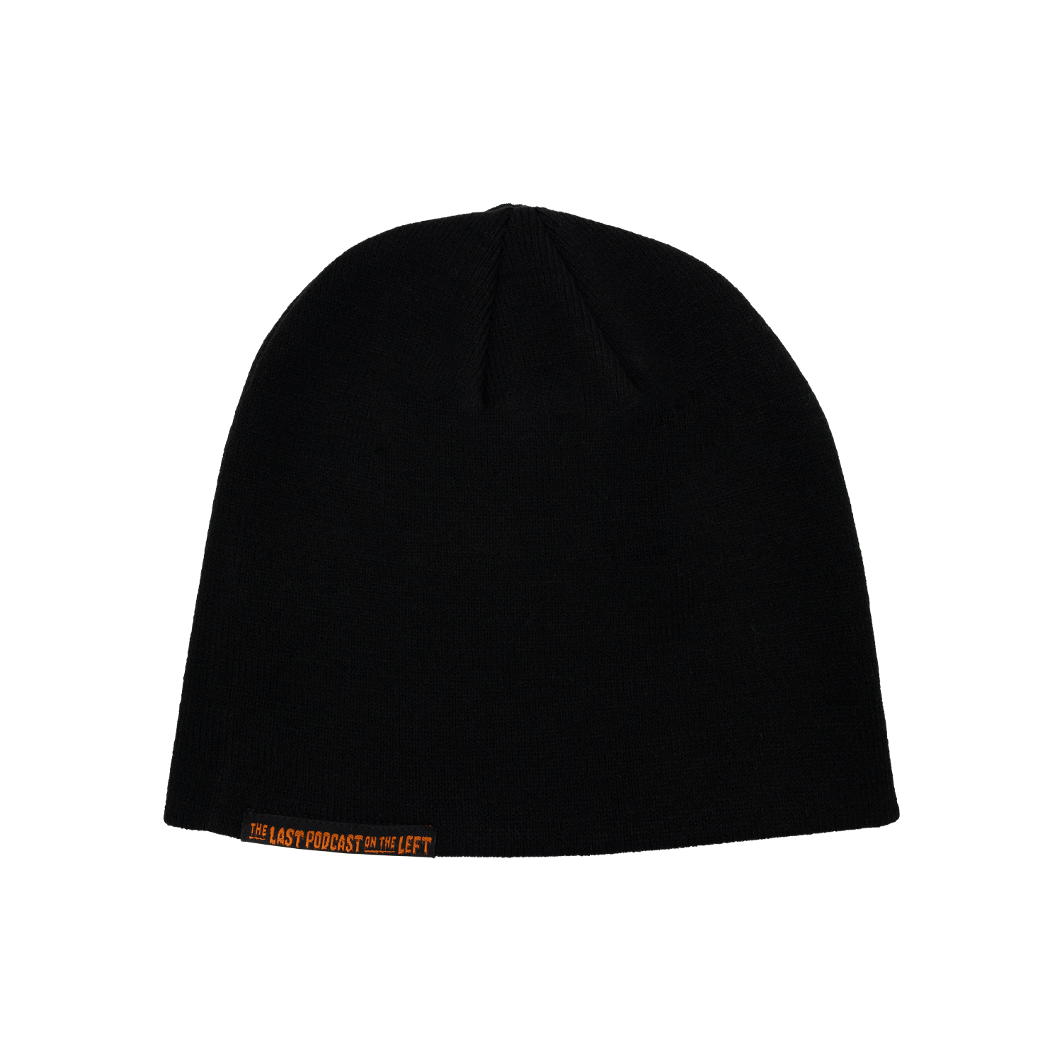 Black beanie with orange text "THE LAST PODCAST ON THE LEFT"