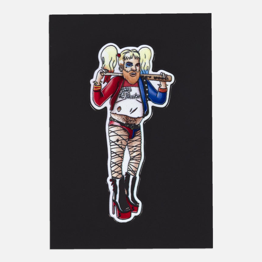 Pin of man stylized as harley