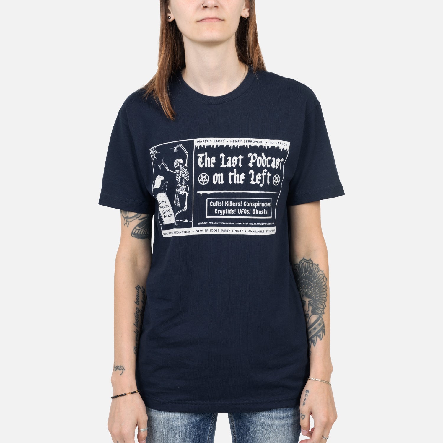 Navy Vintage Pulp Ad 2.0 Tee on female model