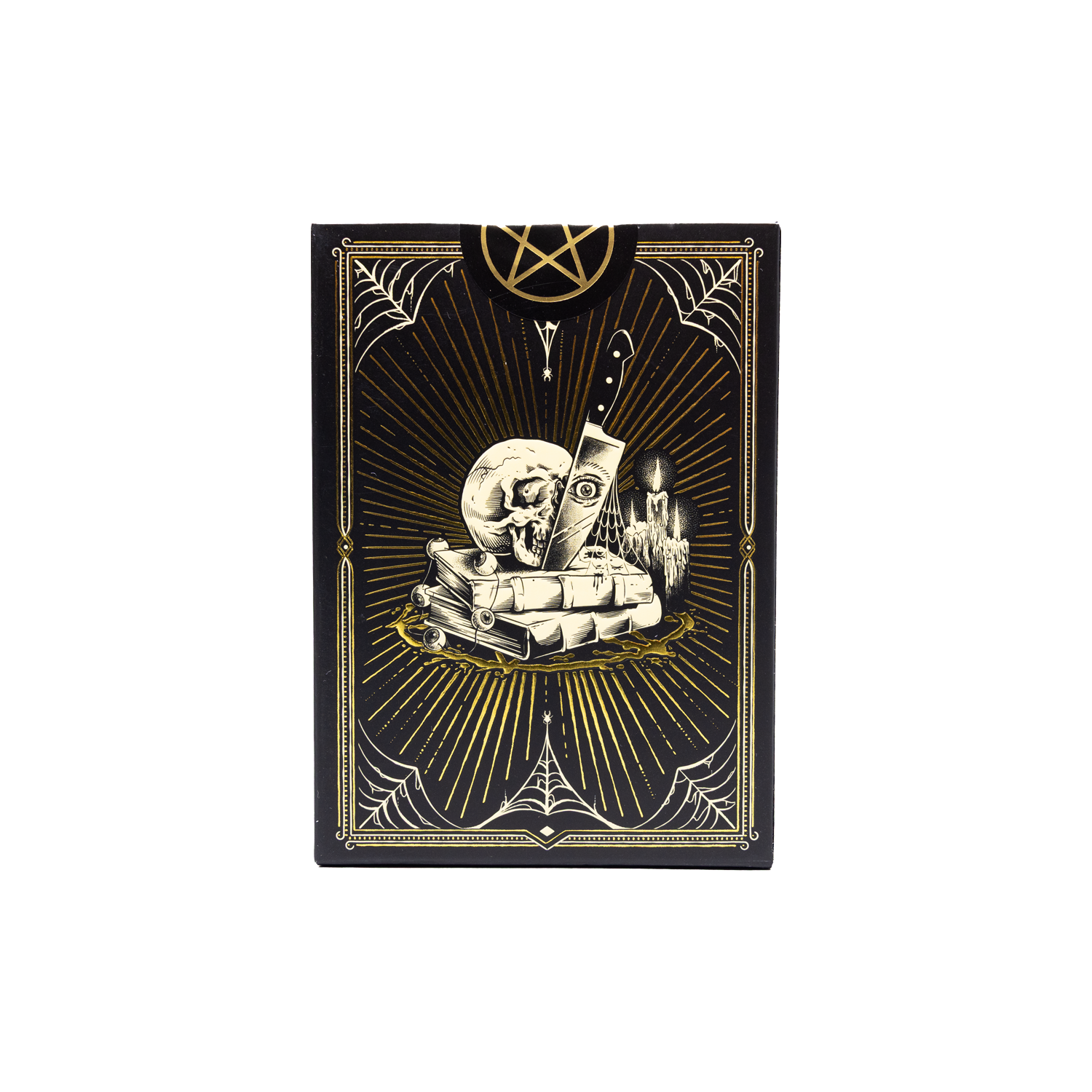back view of card with skull and knife graphic