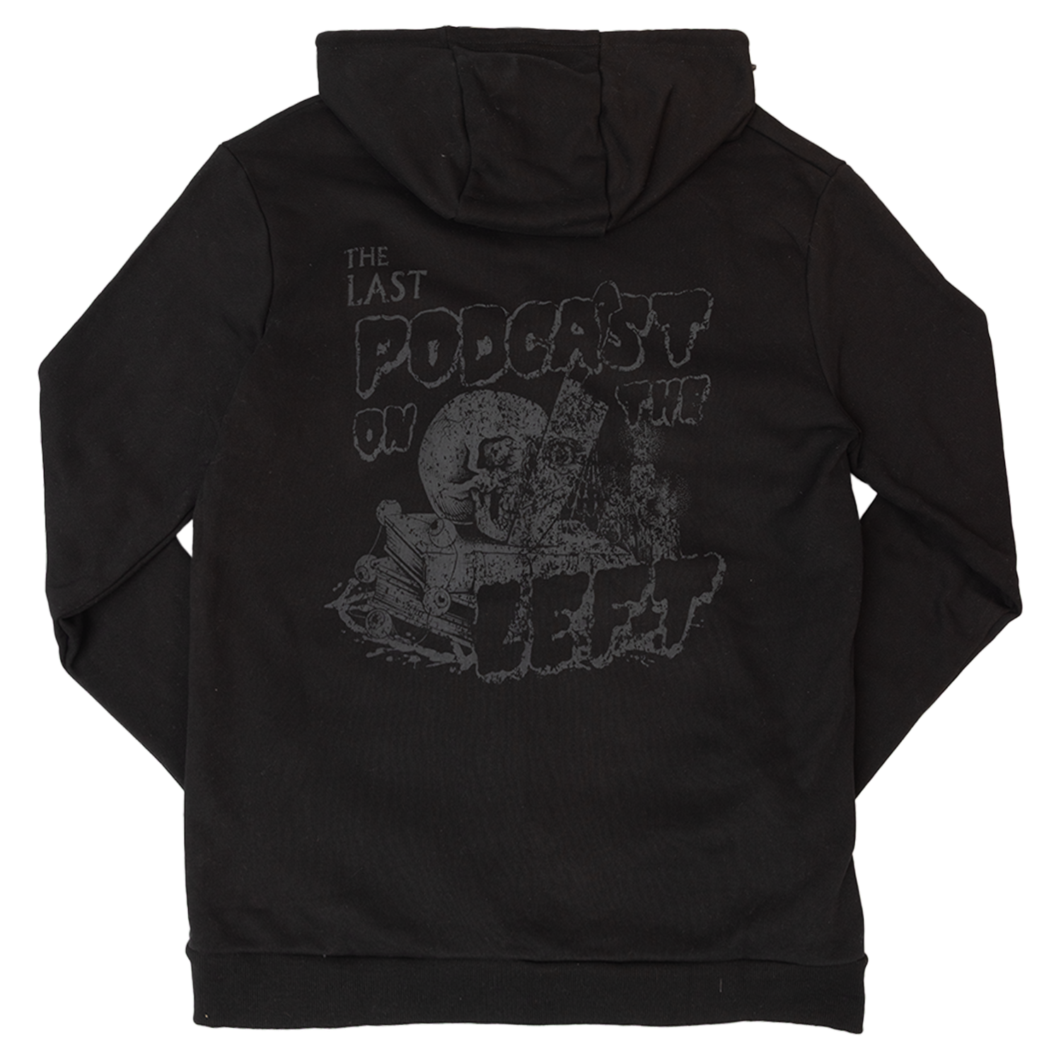 Rear view of black full zip hoodie with LPOTL logo on back