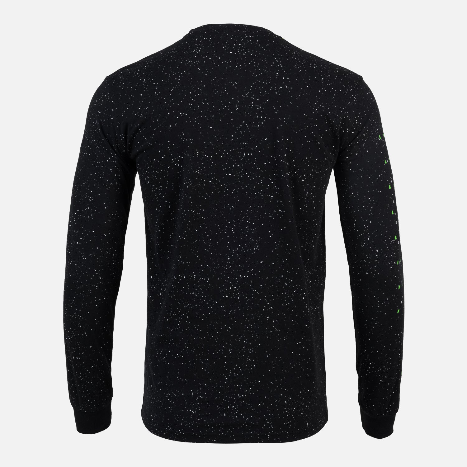 rear view of black starry pattern long sleeve shirt 