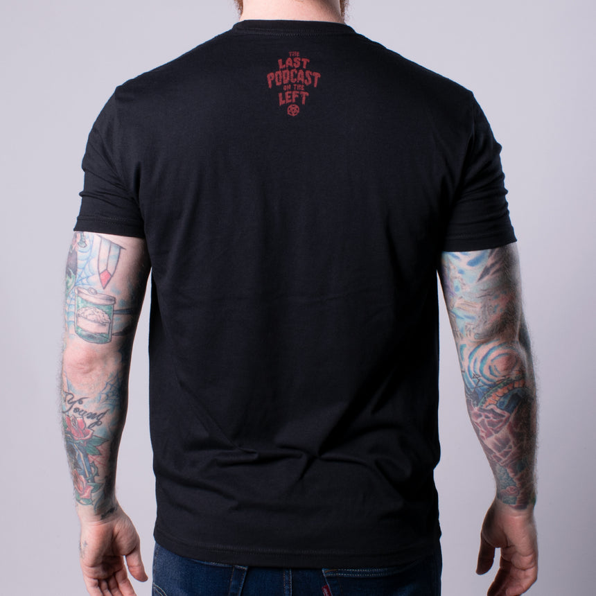 Hail Yourself Men's Tee front with hand making devil horns graphic