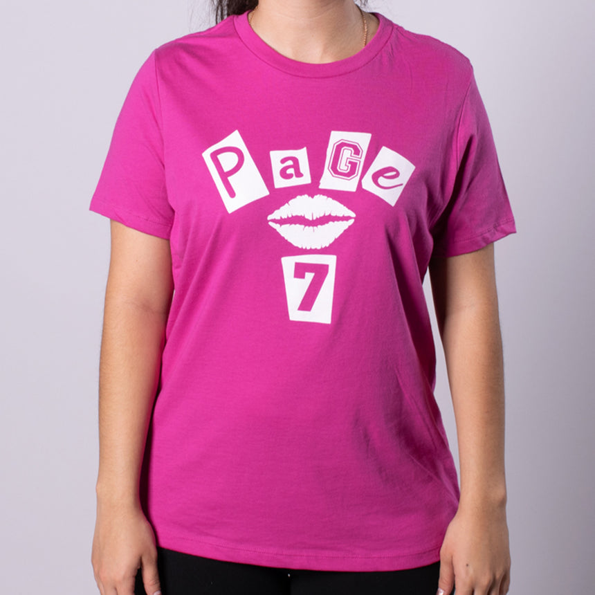 Page 7 Burn Book Women's Relaxed Tee front black with pink text