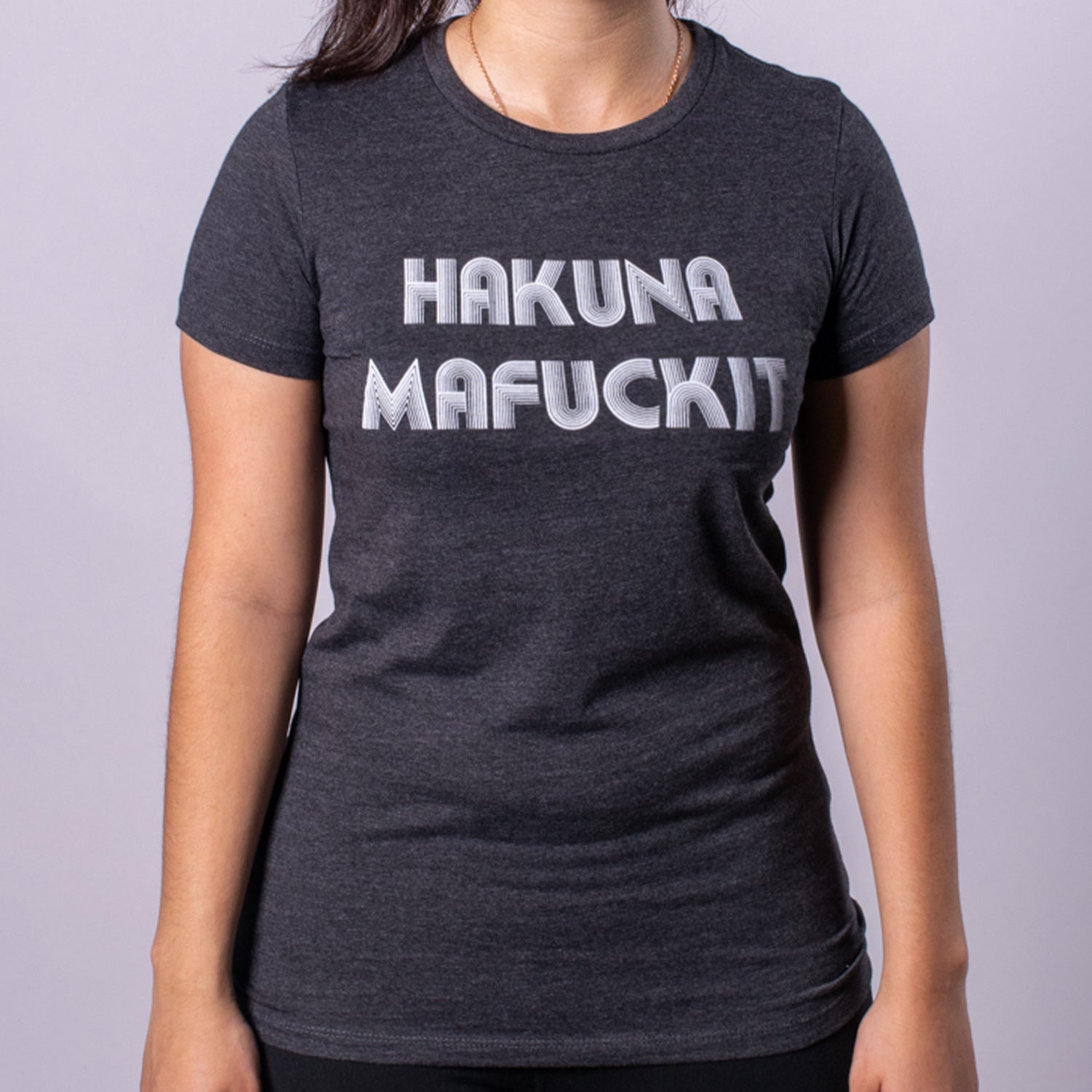 Page 7 Hakuna Mafuckit Women's Favorite Tee front Dark Grey Heather with white text
