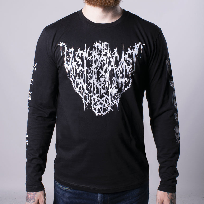 Brutal Long Sleeve Tee front with white graphic on black tee