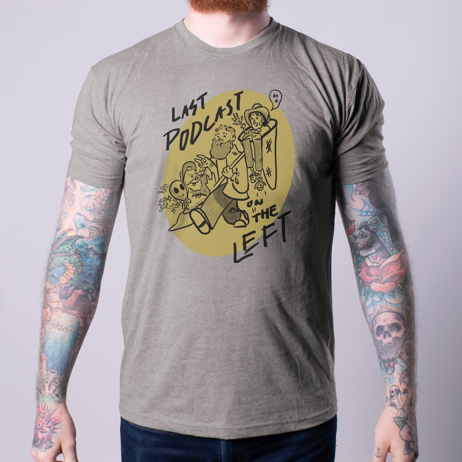 Hobo Men's Tee with hobo graphic and last podcast on the left text