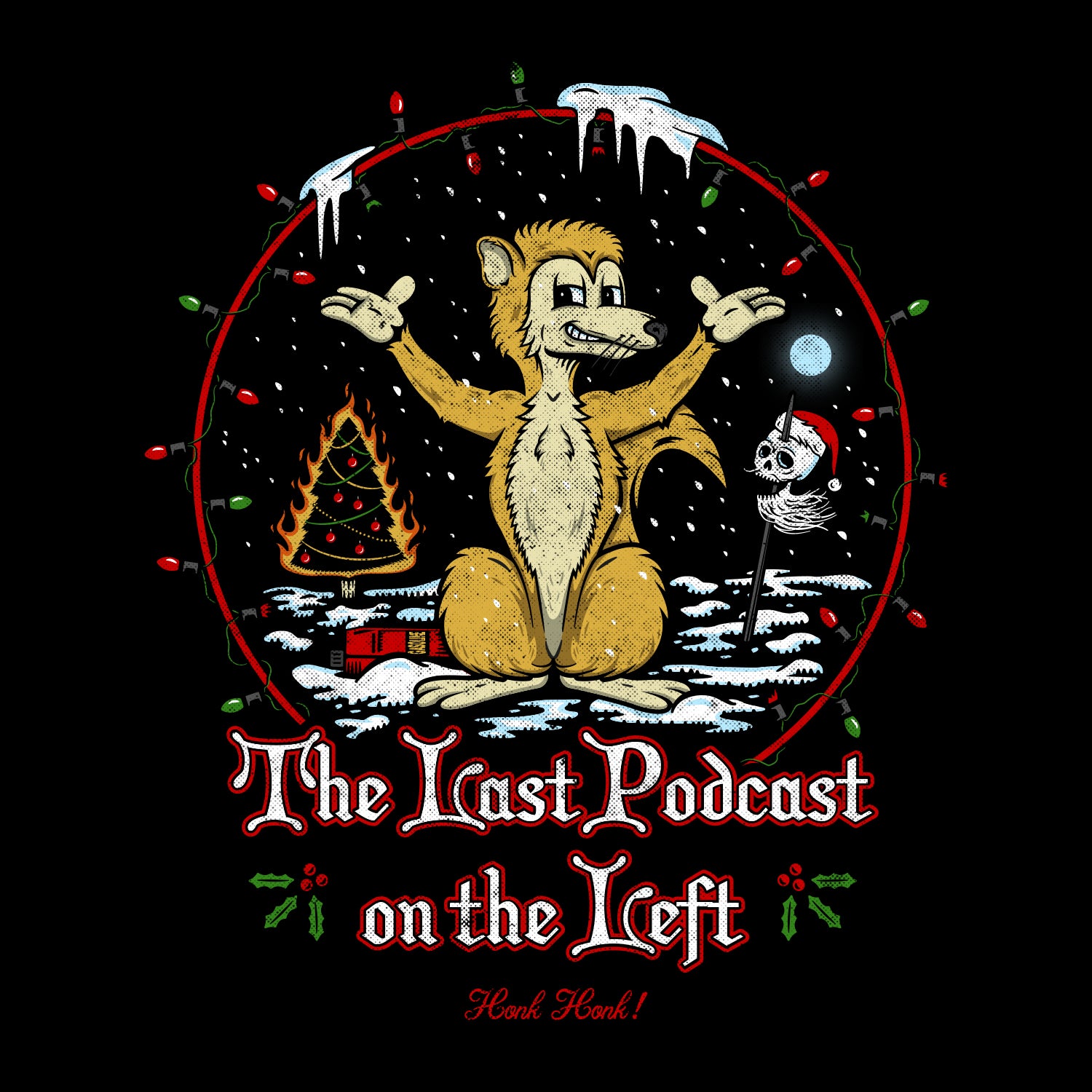 Gef's War On Christmas Longsleeve Tee graphic with the last podcast on the left text