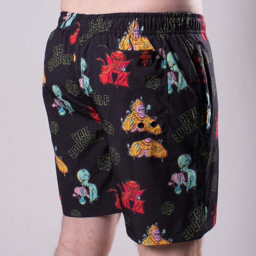 Mens swim trunks with trippy pattern front