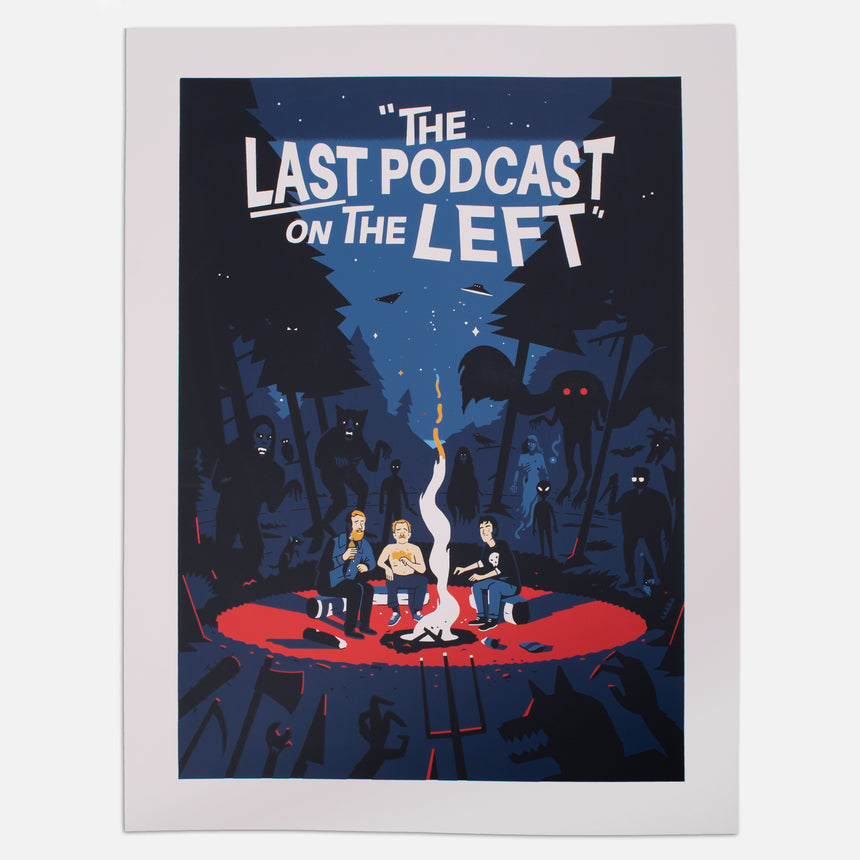 the last podcast on the left poster with campfire graphic