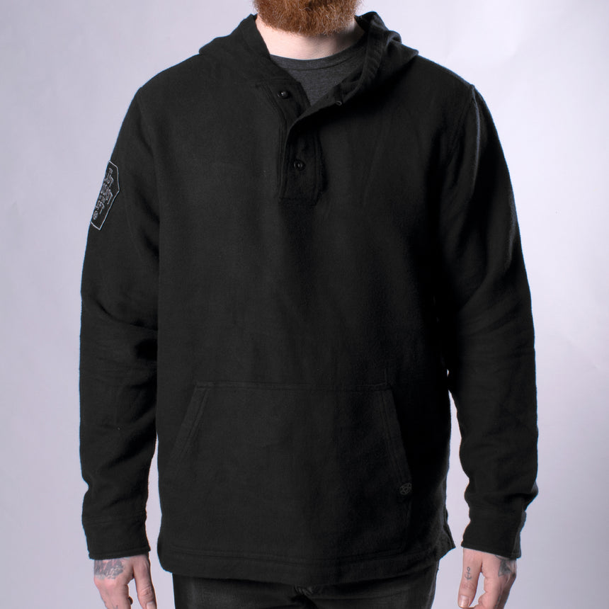 solid black drug rug hoodie on man