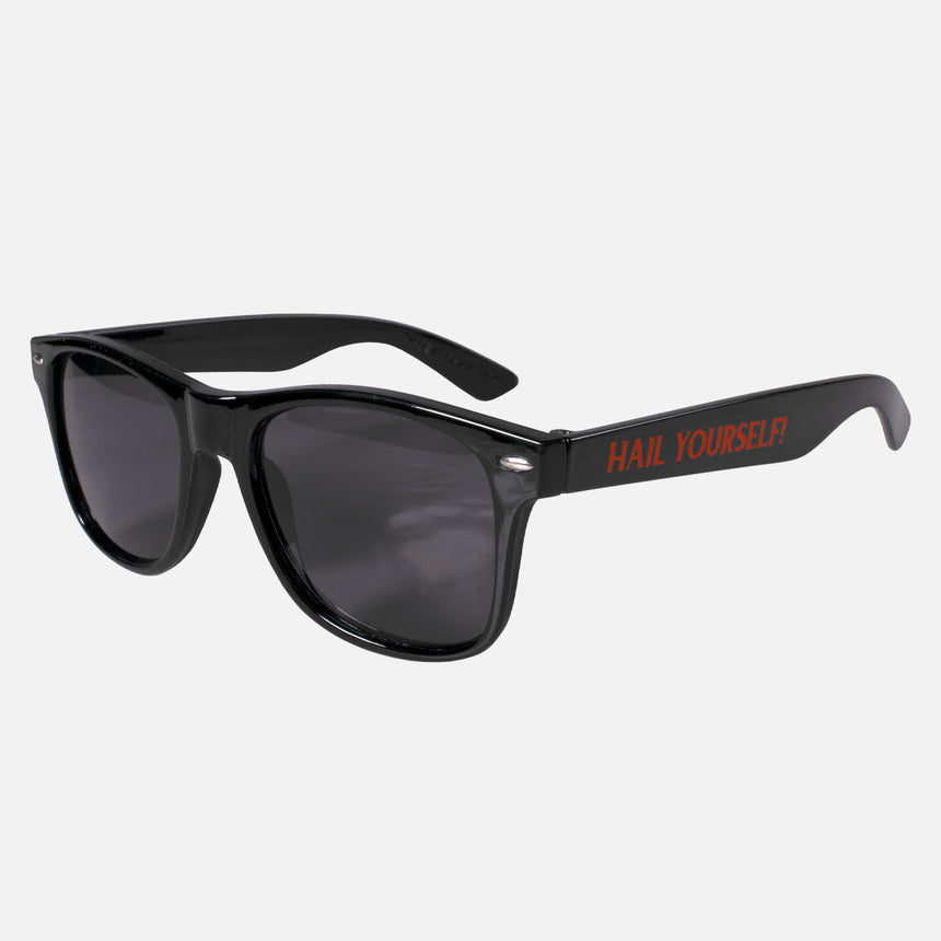 sunglasses with hail yourself text on side