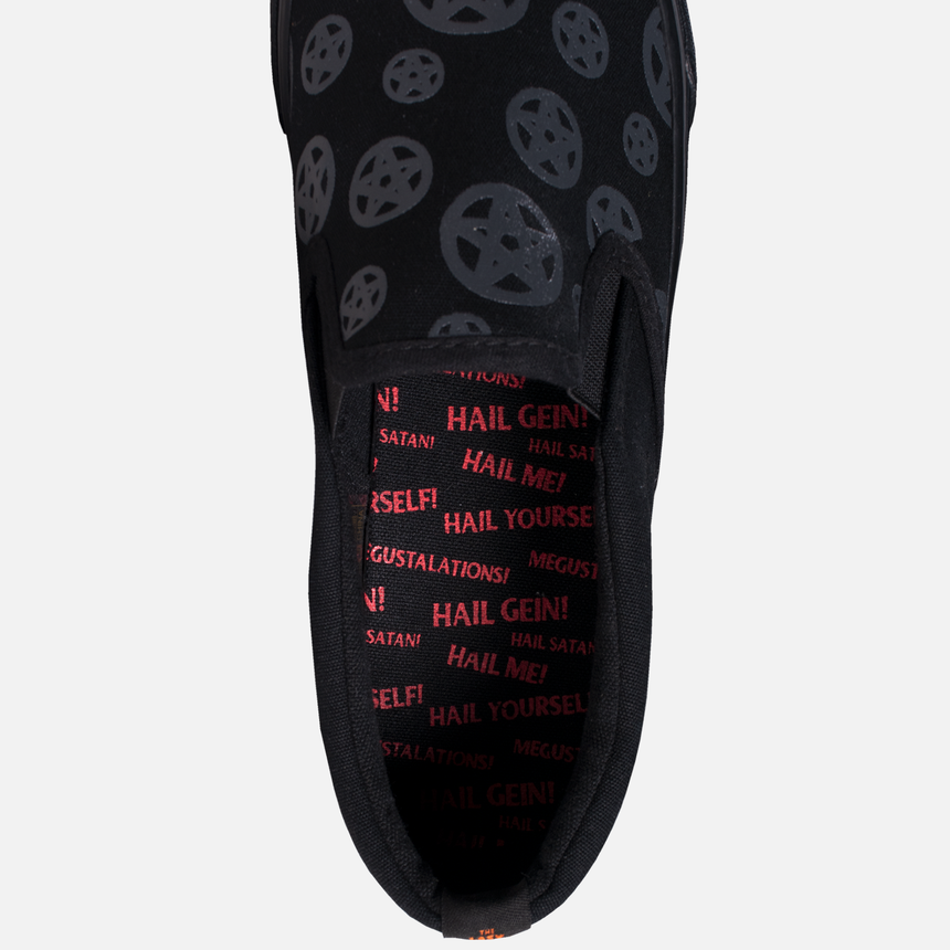 Black slip on shoe with grey pentagrams